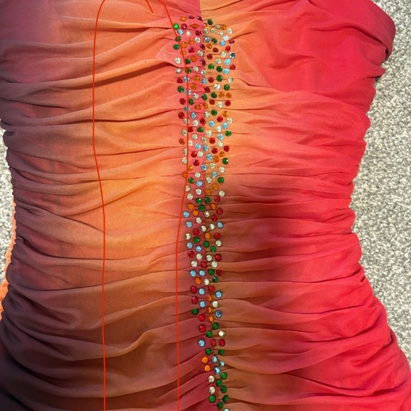 Y2k Elegant Sunset Ombre Midi Prom Dress With Sweetheart Neckline Size Medium - Picture 16 of 16